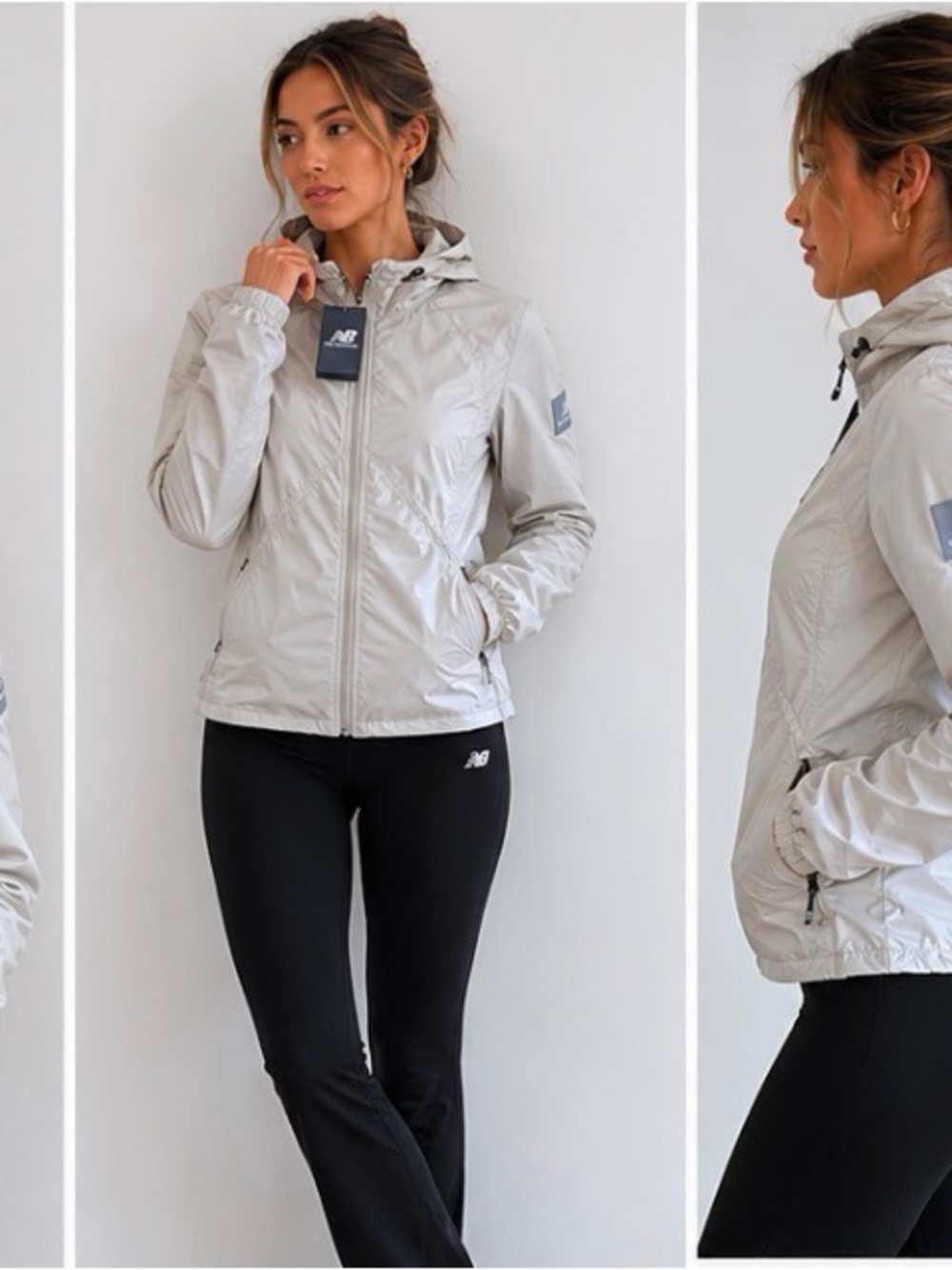 New Balance waterproof Light Gray Hooded Bomber Jacket